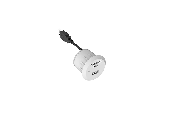 TOMADA 1 USB E 1 USB-C DE EMBUTIR PARA MOVEIS BRANCO - Soprano