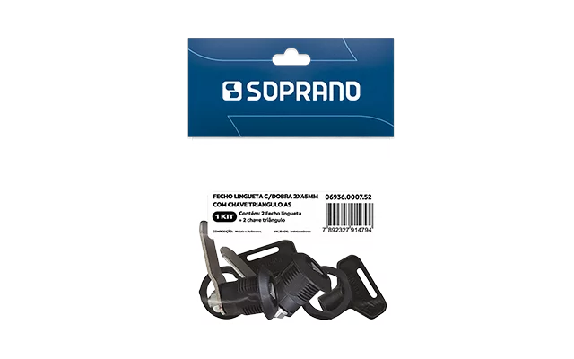 FECHO LINGUETA C/DOBRA 2X45MM 2 PCS E CHAVE TRIANG 2 PCS AS - Soprano